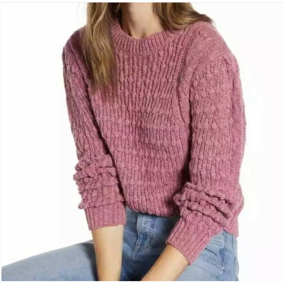 Something Navy Sweaters - SOMETHING NAVY • Pink Crewneck Cable Knit Sweater Sz XS